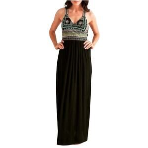 Paper Crane Rina Maxi Dress, Black, Embroidered, Beaded, Women's Medium, NWT